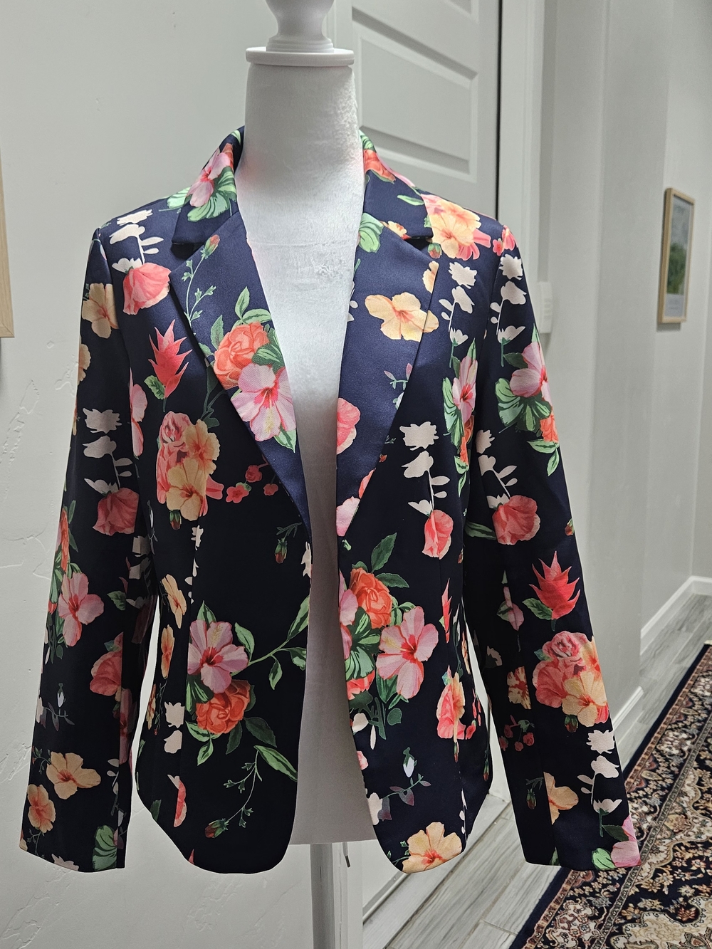 Allegra K Navy Floral Blazer Jacket